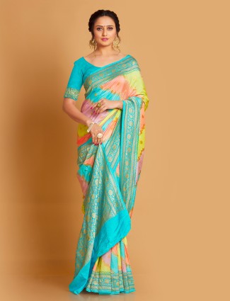 Silk multi color saree for wedding look