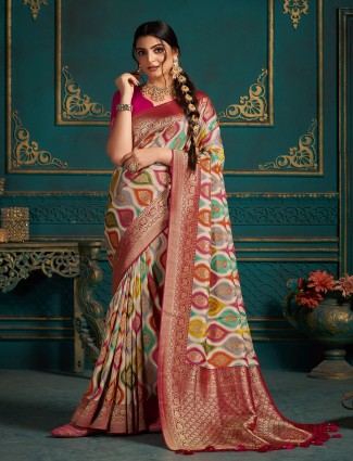 Silk off white saree with zari woven