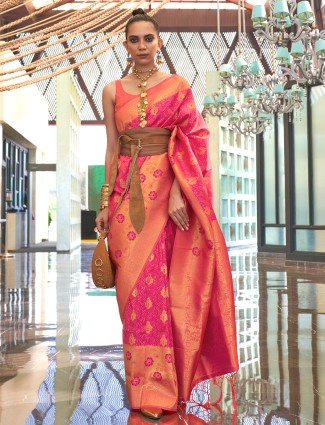 Silk orange and pink saree for wedding