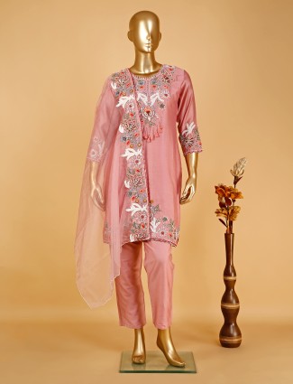 Silk pink embroidery salwar suit
