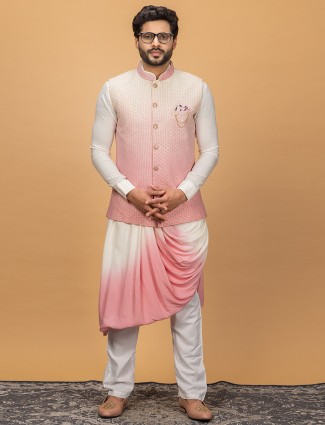 Silk pink shaded waistcoat set