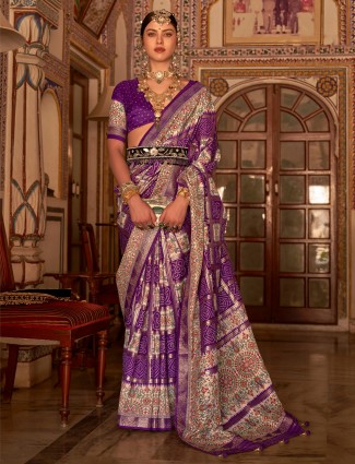 Silk printed violet saree