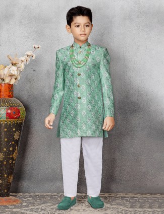Silk sea green embroidery indowestern