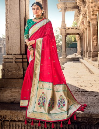 silk wedding look saree in magenta color