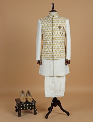 Silk white and yellow waistcoat set