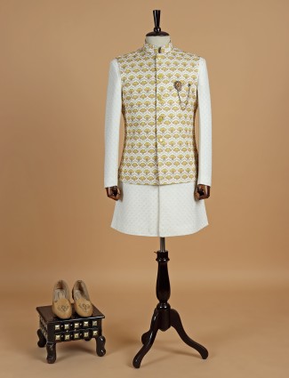 Silk white and yellow waistcoat set