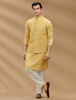 Silk yellow waistcoat set for wedding and haldi