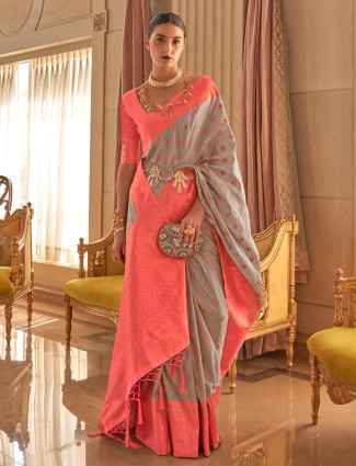 Silk zari woven grey saree