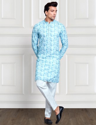 Sky blue tie dye kurta suit in rayon cotton
