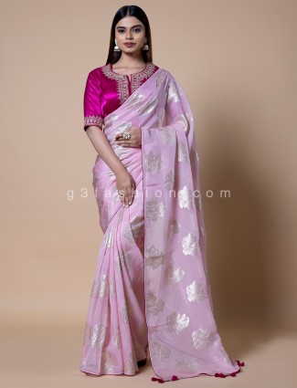 soft organza pink saree for wedding