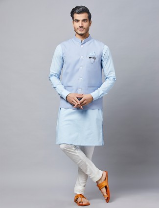 Solid blue cotton waistcoat set