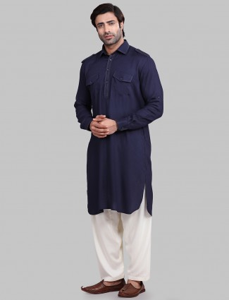 Solid navy festive wear pathani suit