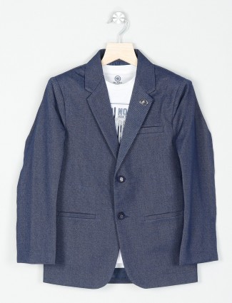 Solid navy terry rayon fabric party blazer