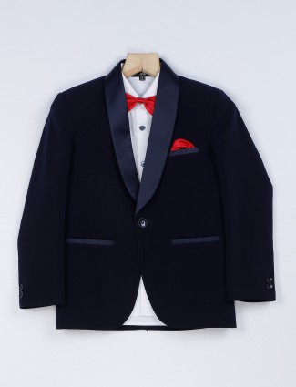 Solid navy terry rayon tuxedo suit