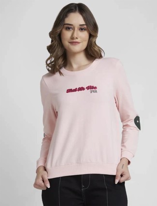 Spykar baby pink cotton sweatshirt