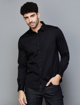 SPYKAR black cotton plain shirt