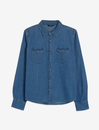 spykar blue plain denim shirt 1710593655wshd1bd092(midblu) 1