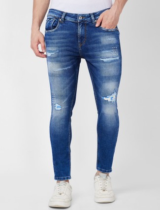 SPYKAR blue ripped and washed jeans