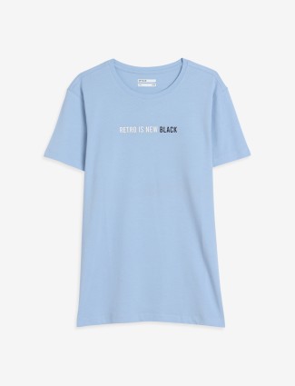 Spykar cotton light blue t-shirt