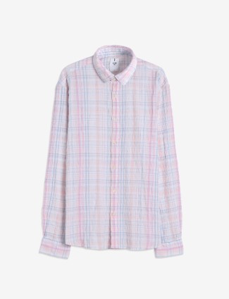 Spykar cotton light pink checks shirt