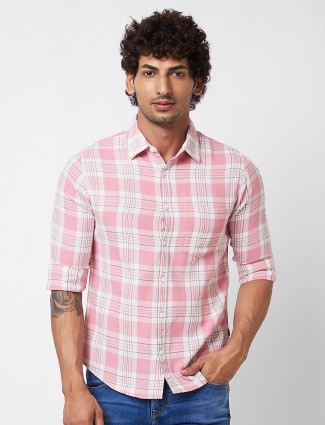 SPYKAR cotton pink checks shirt