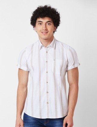 SPYKAR cotton stripe white shirt
