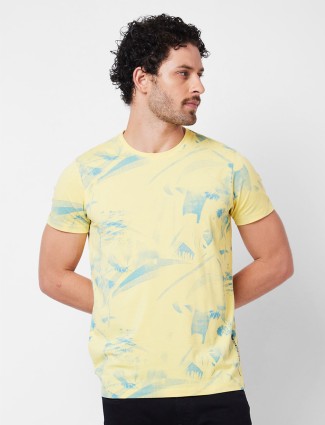 SPYKAR cotton yellow printed t-shirt
