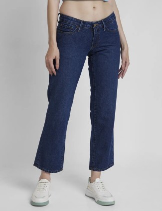 Spykar dark blue solid straight jeans