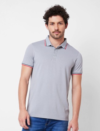 SPYKAR grey plain cotton polo t-shirt