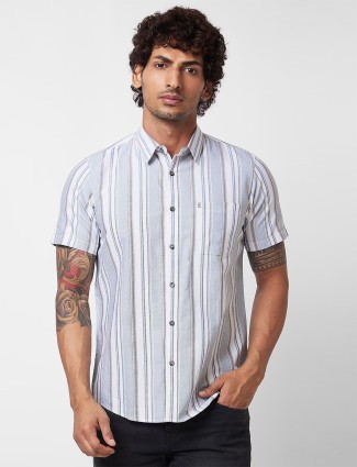 Spykar grey stripe half sleeve shirt