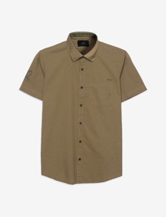 Spykar khaki cotton plain shirt