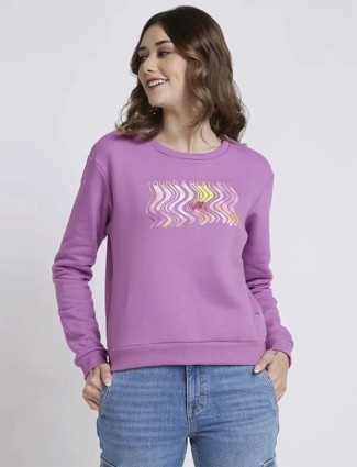 Spykar lavender cotton sweatshirt