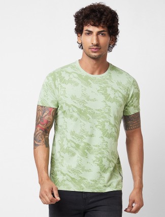 SPYKAR light green printed casual t-shirt