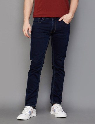 Spykar navy solid regular fit jeans