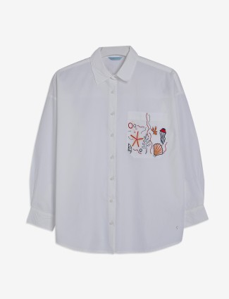 SPYKAR off white cotton full sleeve shirt