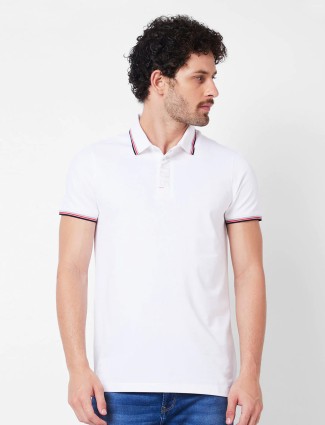 SPYKAR plain cotton white t-shirt