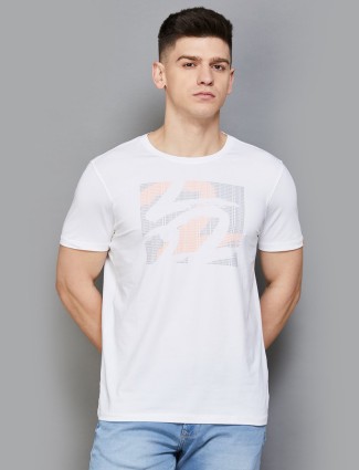 Spykar printed white half sleeve cotton t-shirt
