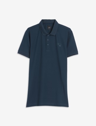 Spykar teal blue cotton plain t-shirt