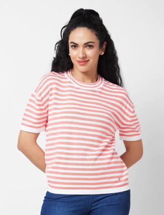 SPYKAR white and peach stripe t-shirt