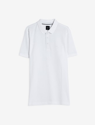 Spykar white cotton plain t-shirt