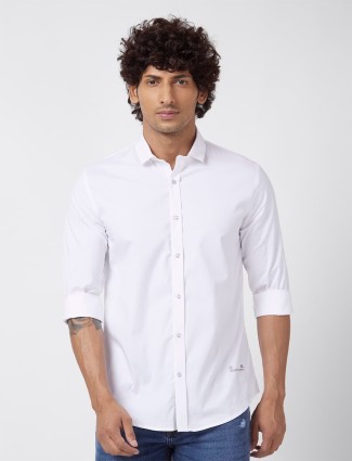 Spykar white plain full sleeve shirt