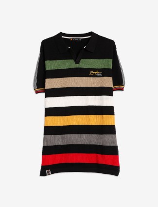 Stride stripe black cotton t-shirt
