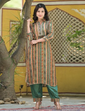 Stripe multi color cotton kurti with pant