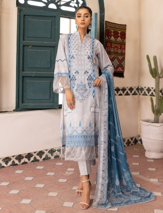 Stunning blue cotton printed salwar suit