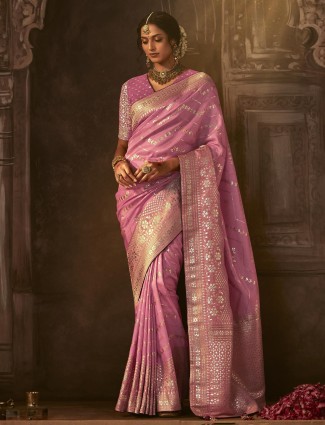 Stunning dola silk pink saree