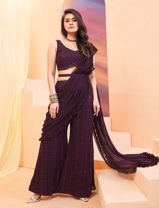 Stunning georgette palazzo suit in purple