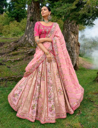 Stunning light pink silk unstitched lehenga choli