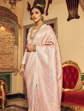 Stunning light pink soft silk saree