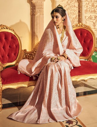 Stunning light pink soft silk saree