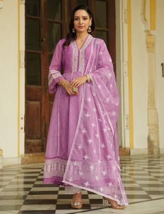 Stunning light purple cotton printed kurti set